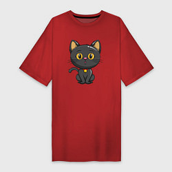 Женская футболка-платье Черный маленький котенок