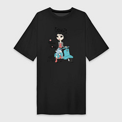 Женская футболка-платье Девчонка на скутере с котом