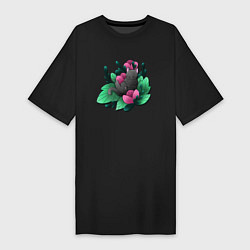 Женская футболка-платье Котик в растениях