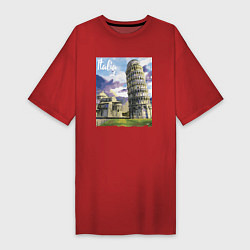 Футболка женская-платье Италия Пизанская башня, цвет: красный