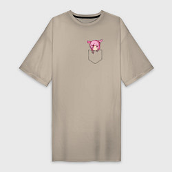 Женская футболка-платье Anime тян с розовыми волосами в кармане