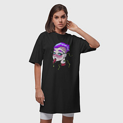 Футболка женская-платье Киберпанк женская голова Cyberpunk, цвет: черный — фото 2