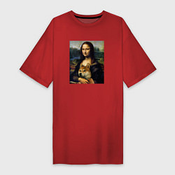 Футболка женская-платье Shiba Inu Mona Lisa, цвет: красный