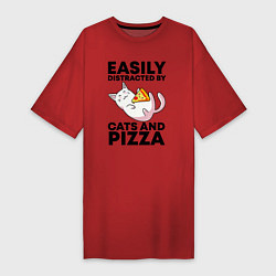 Женская футболка-платье Легко отвлекаюсь на котов и пиццу