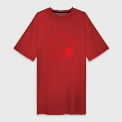Футболка женская-платье Сердечко Волейбола, цвет: красный