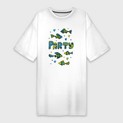 Женская футболка-платье Разноцветные рыбки Рыбная вечеринка, рыбалка Рисун