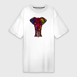 Женская футболка-платье Психоделически раскрашенный слон