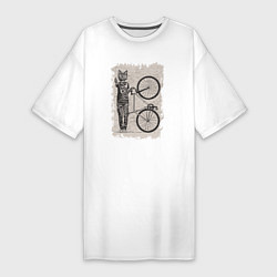 Женская футболка-платье Котик велосипедист