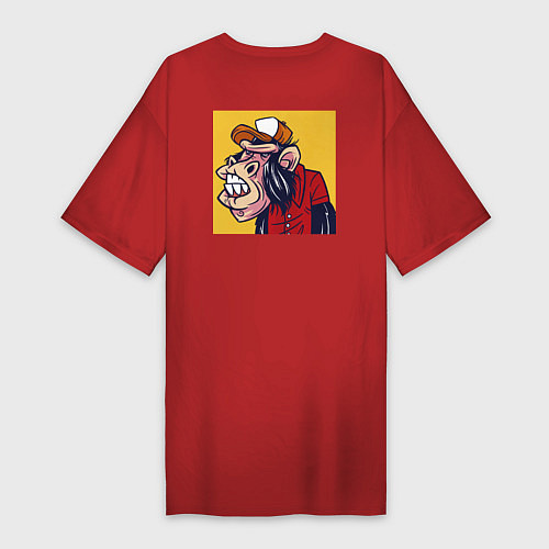 Женская футболка-платье Обезьяны в шляпе и рубашке / Красный – фото 2
