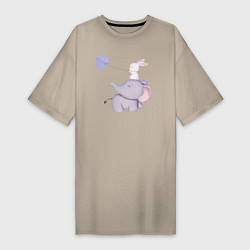 Женская футболка-платье Милый Слонёнок и Кролик Играют С Воздушным Змеем