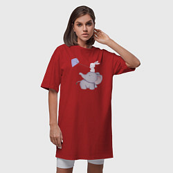 Футболка женская-платье Милый Слонёнок и Кролик Играют С Воздушным Змеем, цвет: красный — фото 2