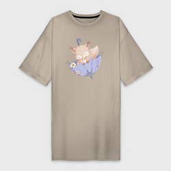Женская футболка-платье Милый Лисёнок На Зонтике