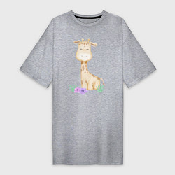 Женская футболка-платье Милый Жирафик С Цветками