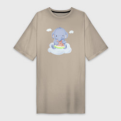 Женская футболка-платье Милый Слонёнок На Облаке Кушает Арбуз