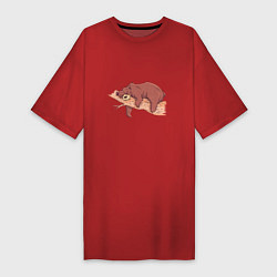Футболка женская-платье Ленивый Медведь на дереве Lazy Tree Bear, цвет: красный