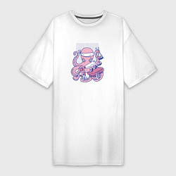 Футболка женская-платье Осьминог Суши Повар Octopus Sushi Chef, цвет: белый