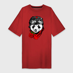 Футболка женская-платье Панда с розой во рту, цвет: красный