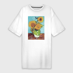 Футболка женская-платье Vase with Three Sunflowers Подсолнухи, цвет: белый