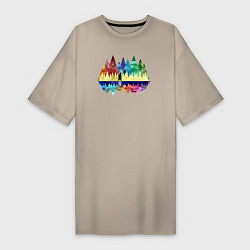 Женская футболка-платье Медведь и разноцветные горы