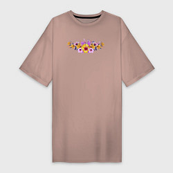 Женская футболка-платье Цветы Разноцветные Гибискус и Ирисы