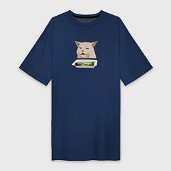 Женская футболка-платье Кот с салатом из мема