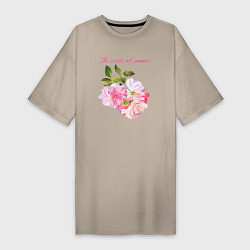 Женская футболка-платье Ароматы лета розовые розы лето