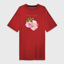 Футболка женская-платье Ароматы лета розовые розы лето, цвет: красный