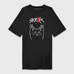 Женская футболка-платье Skrillex Рок кот