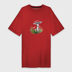 Футболка женская-платье Мухоморы в траве, цвет: красный
