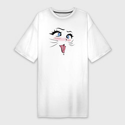 Женская футболка-платье Ахегао кошечка