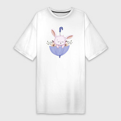 Женская футболка-платье Милый Крольчонок В Зонтике С Цветочками