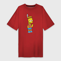 Футболка женская-платье Барт Симпсон - индеец, цвет: красный