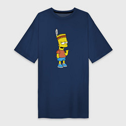 Футболка женская-платье Барт Симпсон - индеец, цвет: тёмно-синий