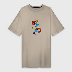 Футболка женская-платье Абстрактный узор круги и линии, цвет: миндальный