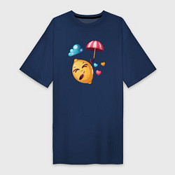 Футболка женская-платье Лимон летит под зонтом, цвет: тёмно-синий