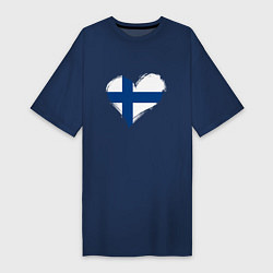 Футболка женская-платье Сердце - Финляндия, цвет: тёмно-синий