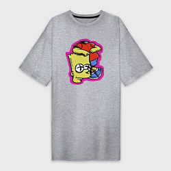 Женская футболка-платье Барт Симпсон облокотился на собственную голову - ш