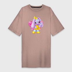 Футболка женская-платье Фиолетовый зайчик с крылашками, цвет: пыльно-розовый
