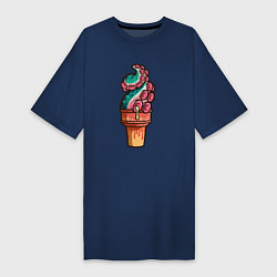 Футболка женская-платье Мороженое осьминог, цвет: тёмно-синий
