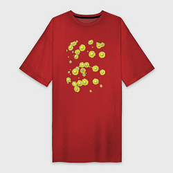 Футболка женская-платье Желтые цветы Ромашки Подсолнухи Подарок садоводу, цвет: красный
