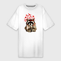 Женская футболка-платье Поцелуйчик енота с сердечками