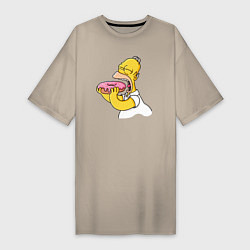 Женская футболка-платье Гомер Симпсон нацелился на пончик