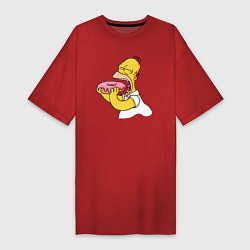 Футболка женская-платье Гомер Симпсон нацелился на пончик, цвет: красный