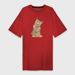Женская футболка-платье Кот с рыбой в лапках