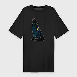 Женская футболка-платье Wolf howling at night