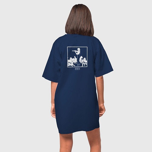Женская футболка-платье Человек- бензопила - Макима с пёсиками / Тёмно-синий – фото 4