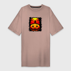 Женская футболка-платье Жуткая тыква на Хэллоуин