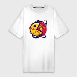 Футболка женская-платье Pacman из ретро игры извергает пламя, цвет: белый