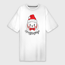 Женская футболка-платье Merry Christmas, cute rabbit in Santa hat