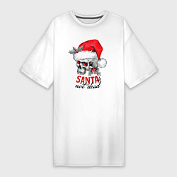 Футболка женская-платье Santa is not dead, skull in red hat, holly, цвет: белый